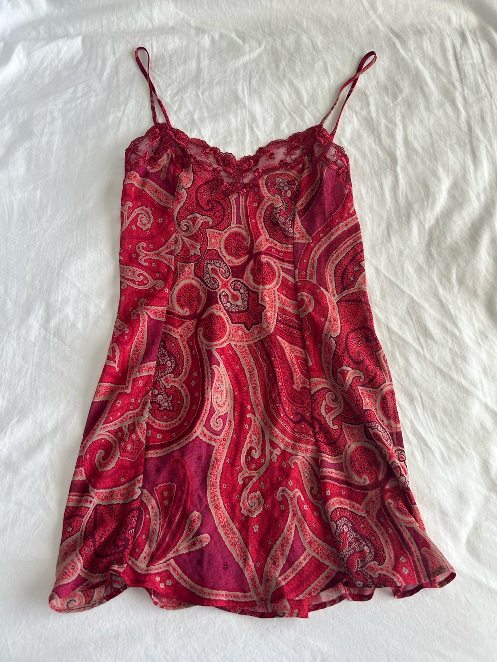 Victorias Secret Red Paisley Lace Trim Slip Dress - Women Intimates - Picture 3 of 9